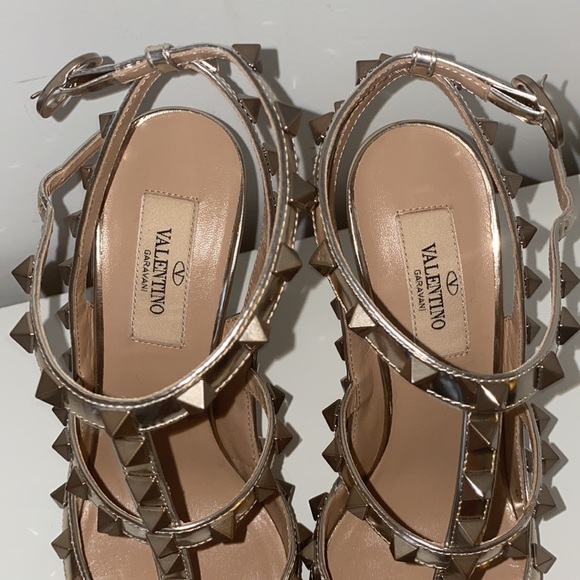 Metallic Champagne Valentino Rockstud Caged Pumps - Picture 6 of 6